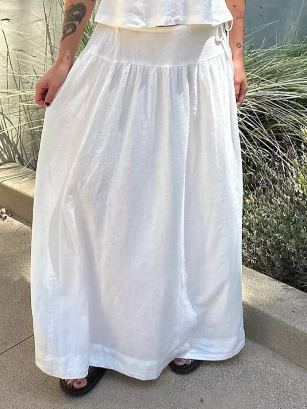 Free People Free-Est Sandshell Linen Maxi Skirt Pull-On Flowy Solid M 290437